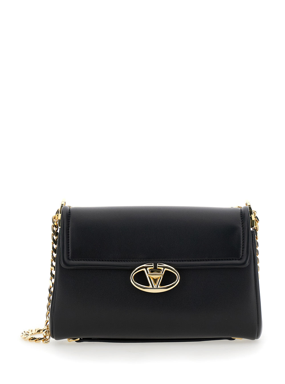 Valentino Garavani Women Borsa A Tracolla Con Applicazione Vlogo Sul Fronte In Pelle Nera Donna